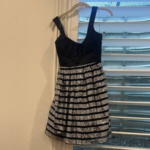 Chic Navy and Silver sequin Striped Dress